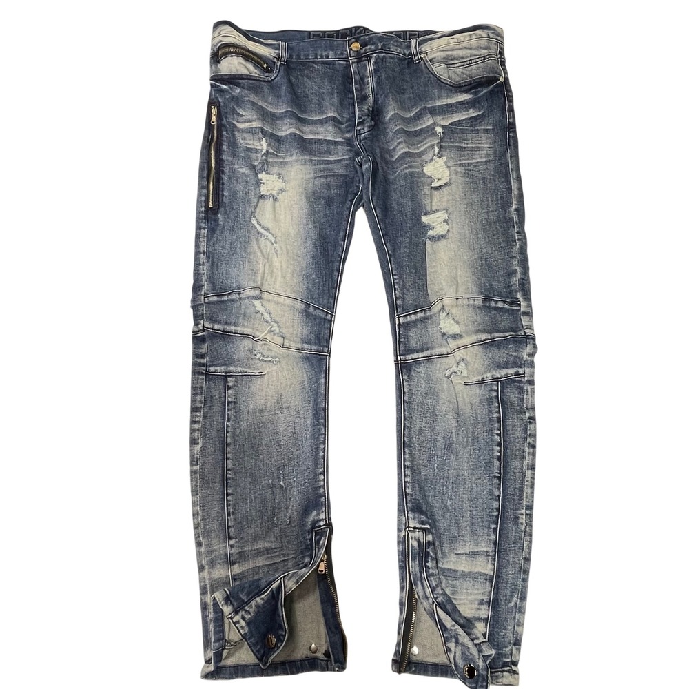 Rockstar Original Lobo Lt Blue Distressed Moto Biker Ankle Zip Jeans Mens 44x34